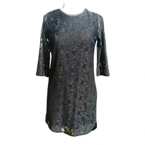 Forever 21 Sexy Black Lace Cut-Out Back Long Sleeve Shift Mini Dress